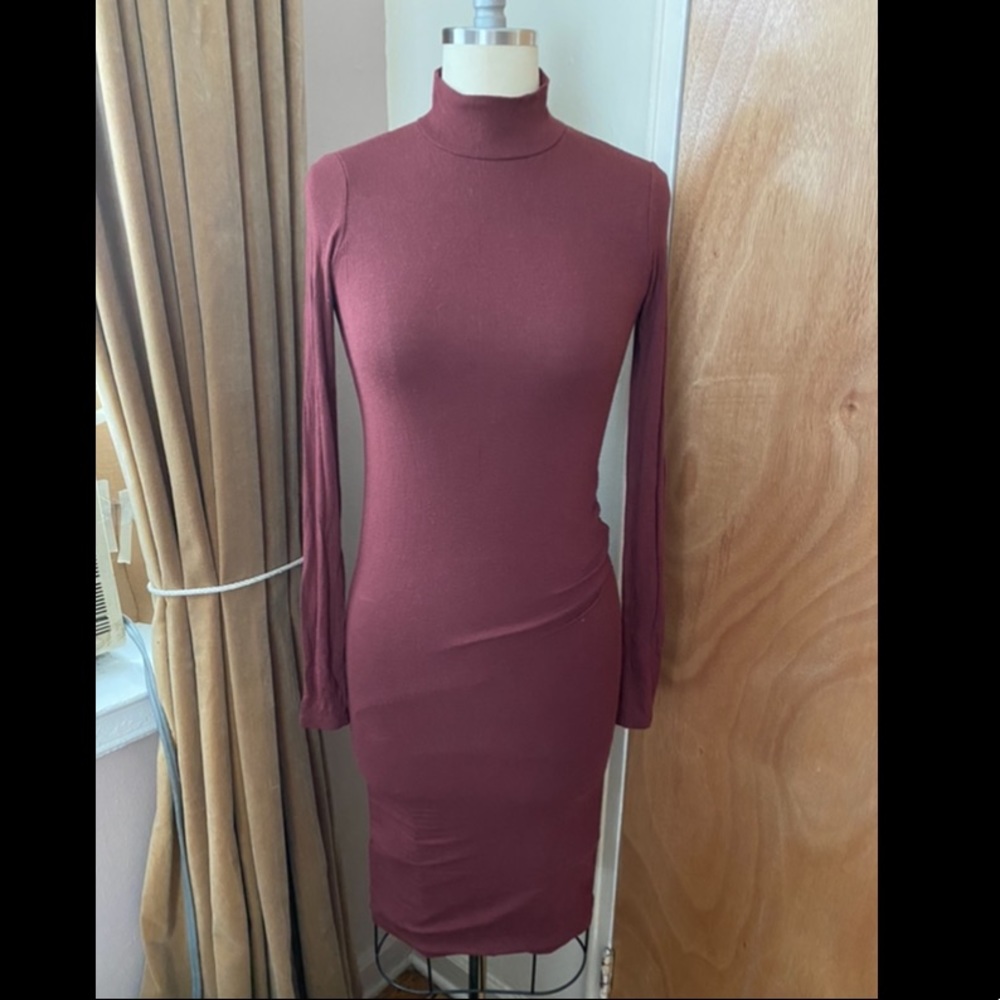 ATM Long Sleeve Mock Neck Dress in Rust